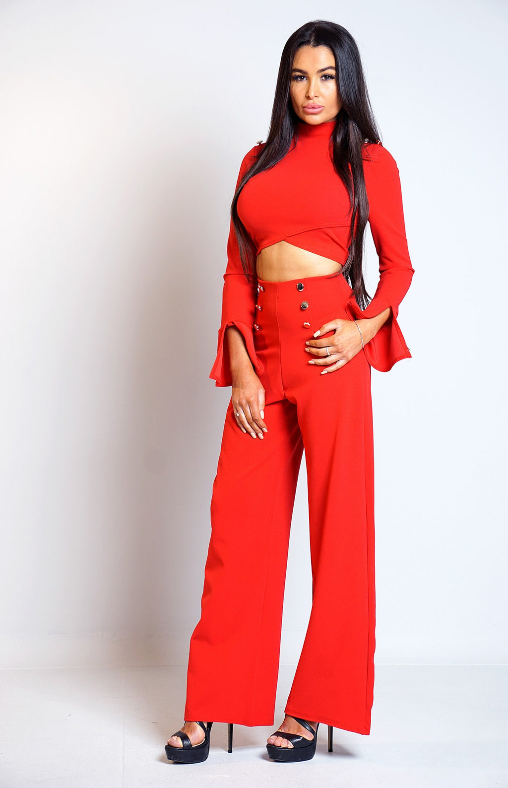 Roxie Red Button Detail Two Piece Set