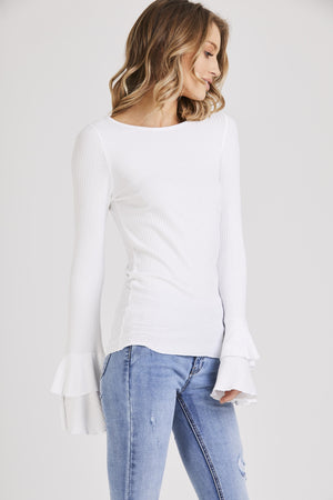 Flared Sleeve Ribbed Top