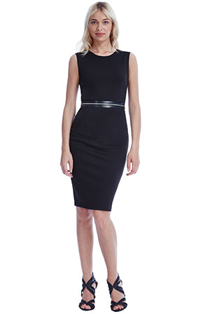 SLEEVELESS FITTED MIDI DRESS WITH ZIP DETAIL