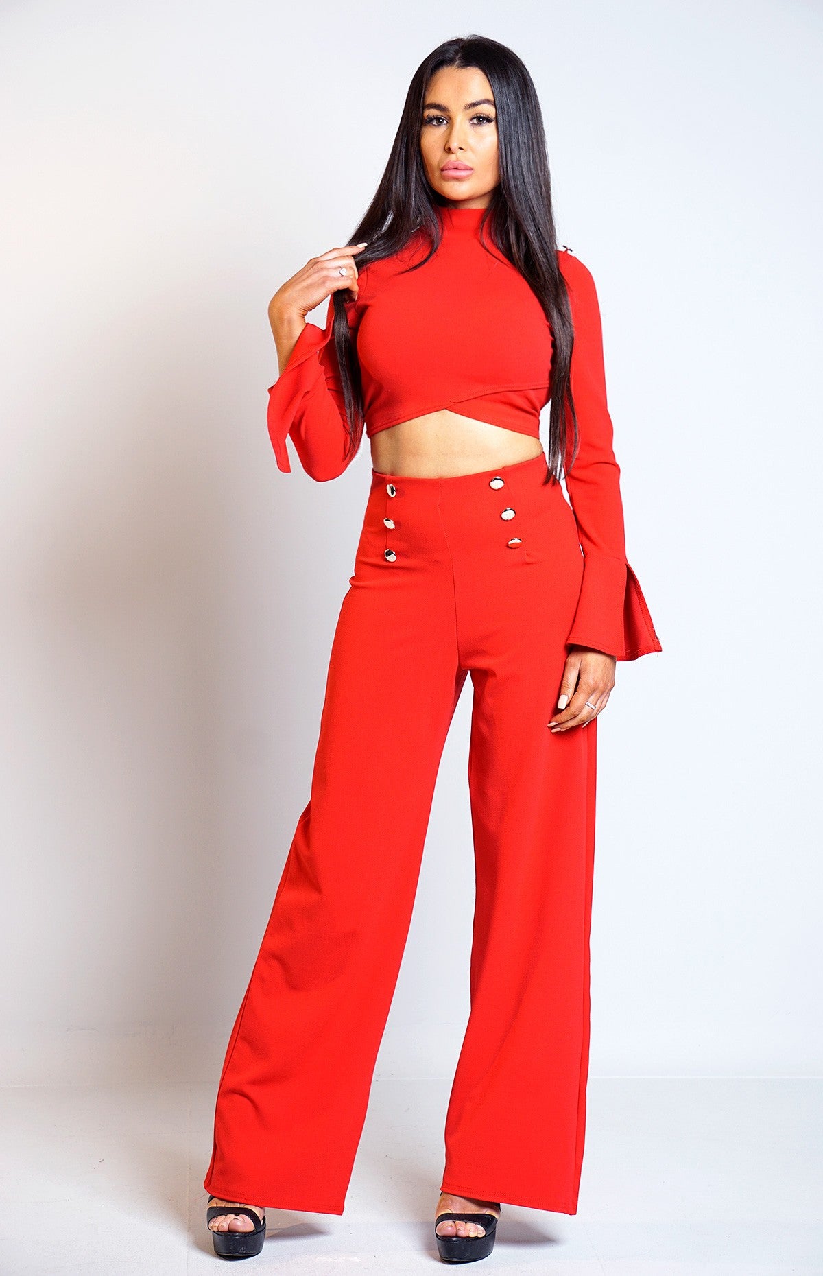 Roxie Red Button Detail Two Piece Set