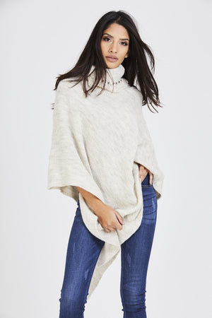 Pearl Embellished Collar Poncho