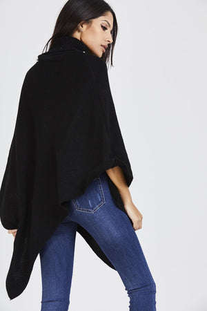 Pearl Embellished Collar Poncho