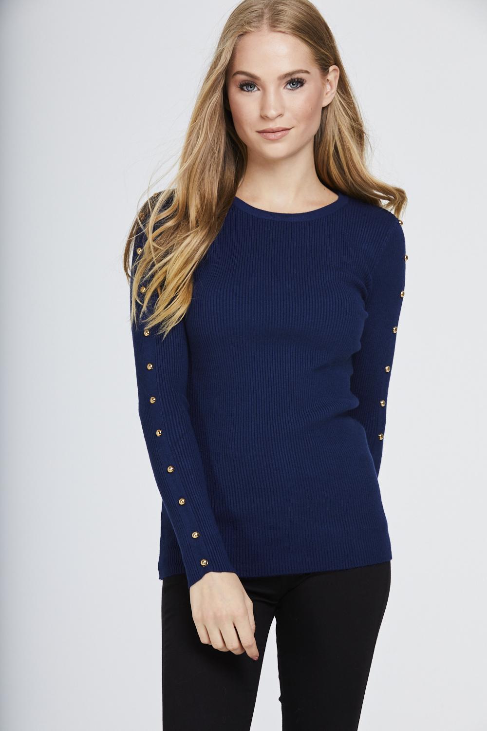 Studded Sleeve Ribbed Top