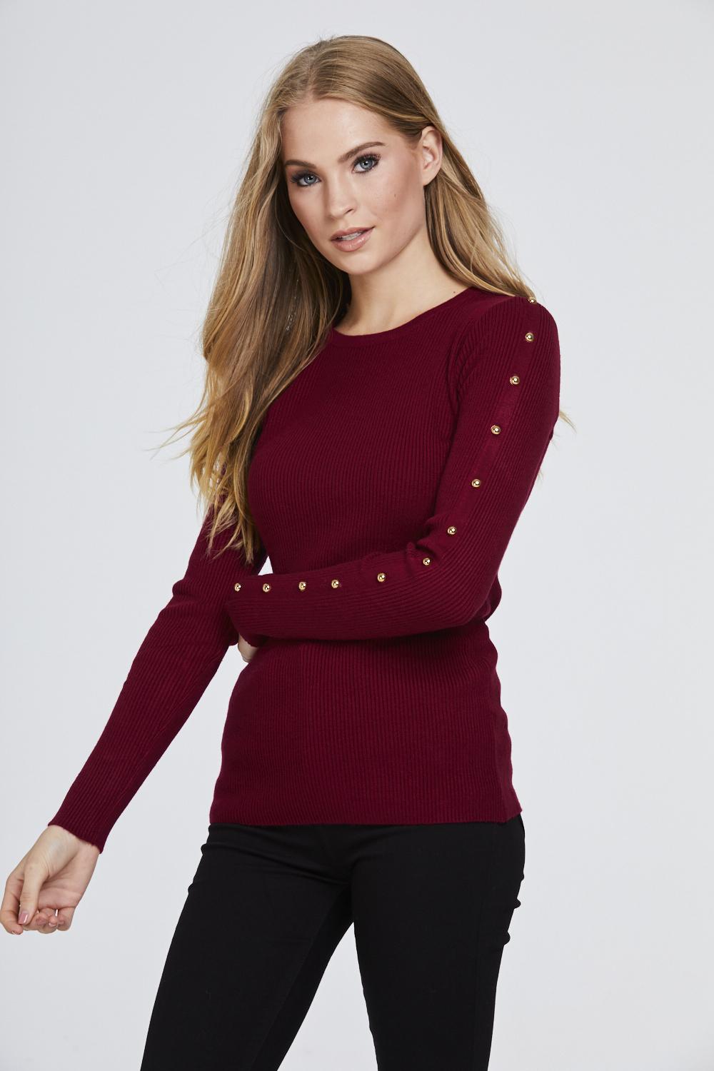 Studded Sleeve Ribbed Top
